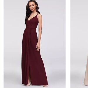David’s Bridal Georgette V Neck Wrap Bridesmaid Dress Wine Color Size 12
